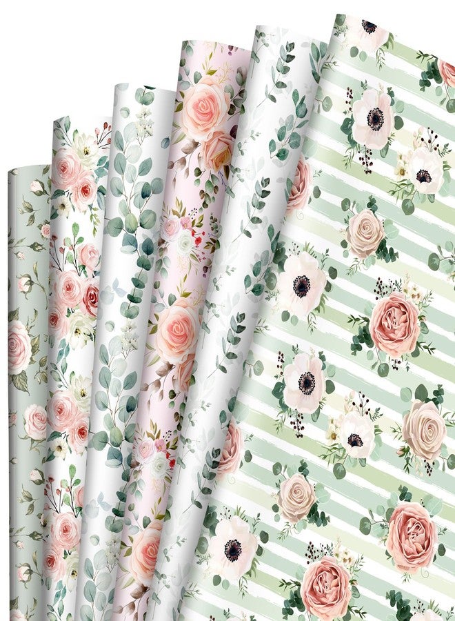 وولاين ورق تغليف هدايا من والين، ١٢ ورقة، بنقوش زهور مائية باللونين الوردي والأخضر، مطوي بشكل مسطح، ورق فني ربيعي، مثالي للأعمال اليدوية وتزيين الحفلات ومستلزمات التغليف. - Image 1